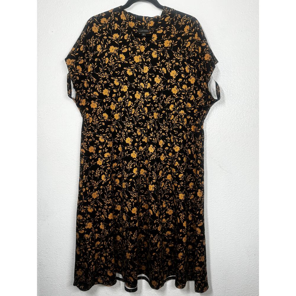 J.Jill Wearever Collection Fit & Flare Dress Black Gold Floral Pullover Sz XL